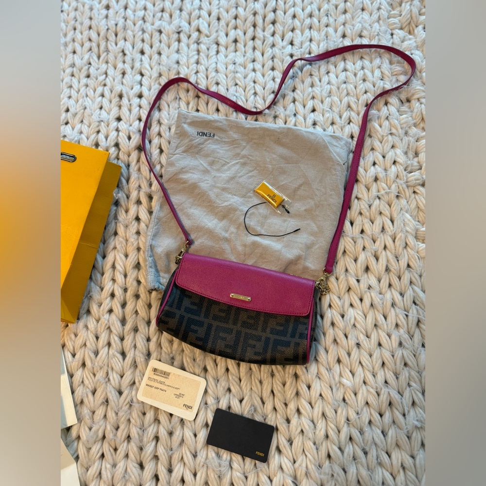 Authentic FENDI 2015 Zucca Pink cyclamin & Tobacco Mini Pouch wt boxtagsdustbag - Picture 4 of 17